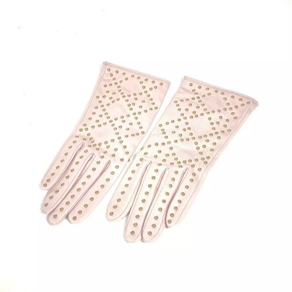 Auth Dior Studs Cannage Glove gloves Leather pink - Picture 1 of 8